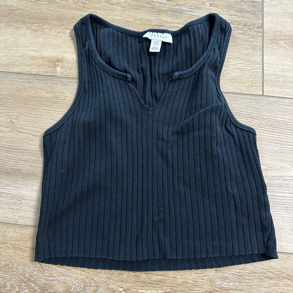 Topshop Black Ribbed Crop Top
